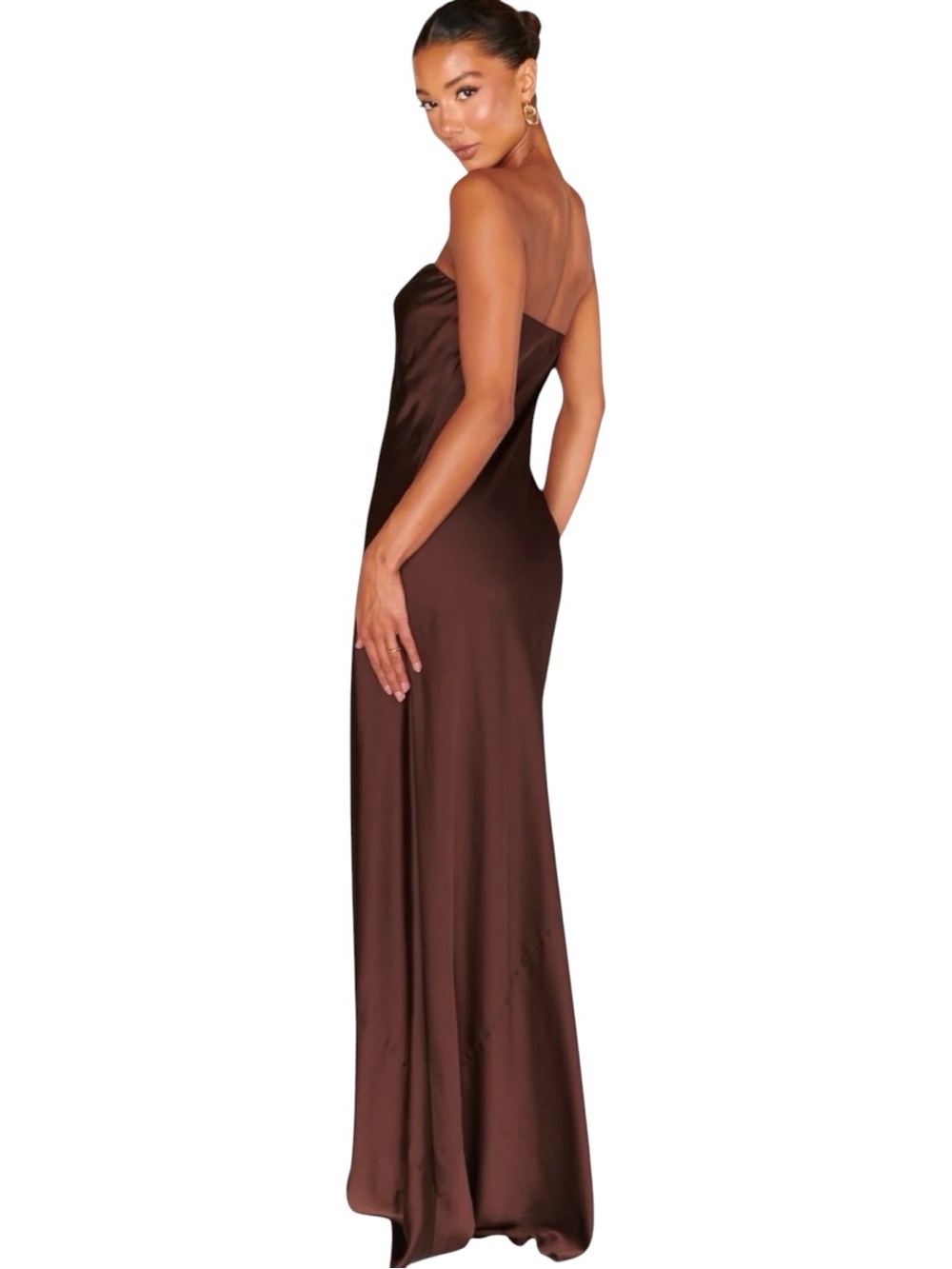 Show Me Your Mumu Taylor Tube Maxi Dress Womens Large Chocolate Luxe Satin Lined - Picture 2 of 12